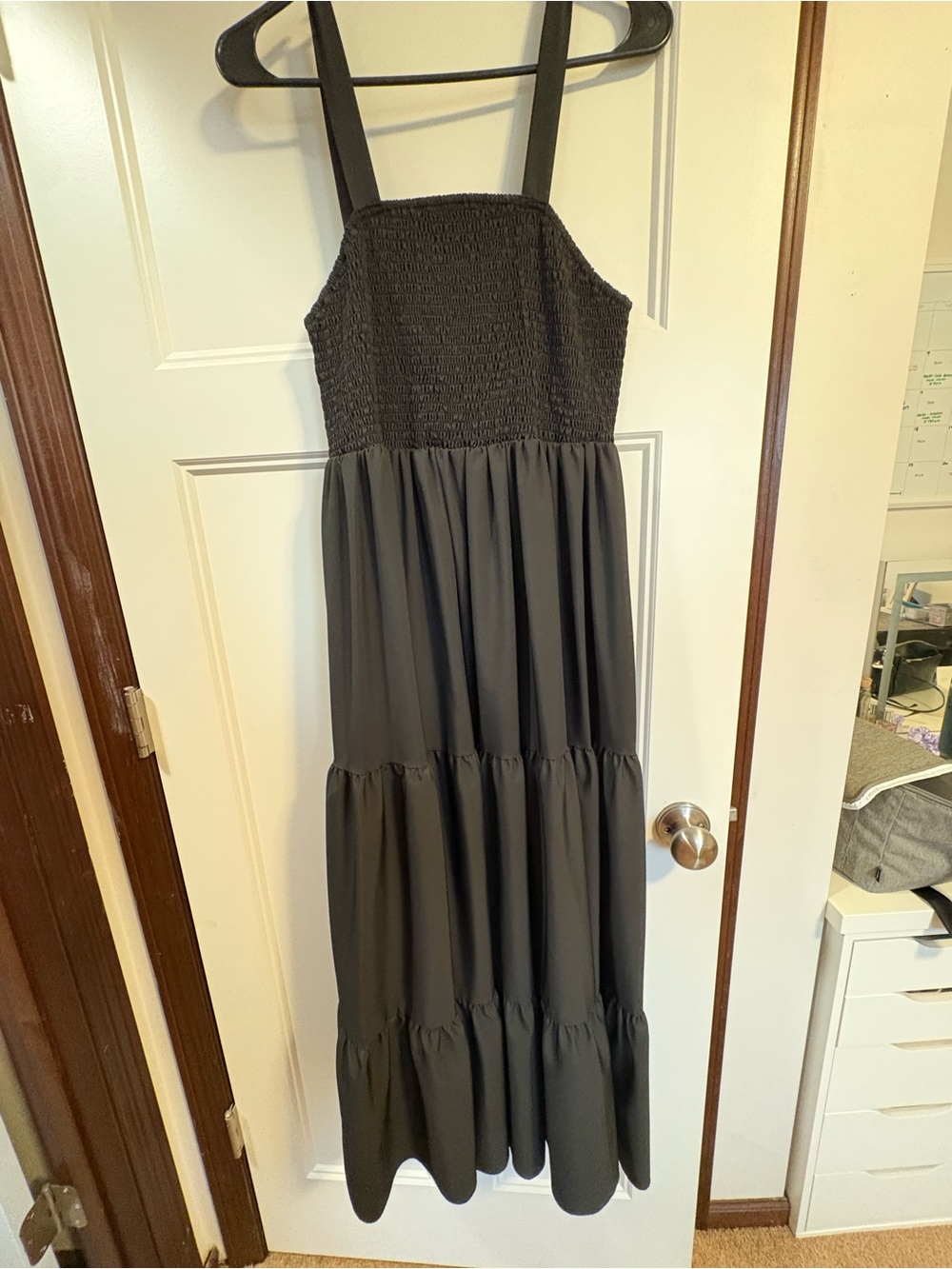 SHEIN Black Smocked Bodice Tiered Maxi Dress
